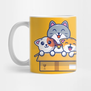 Cute Cat Playing In The Box Cartoon Mug